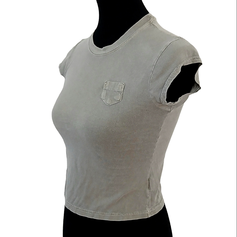 Vintage Guess Shrunken Pocket Tee Women's T-shirt Size Small Faded Olive Green - Picture 10 of 10